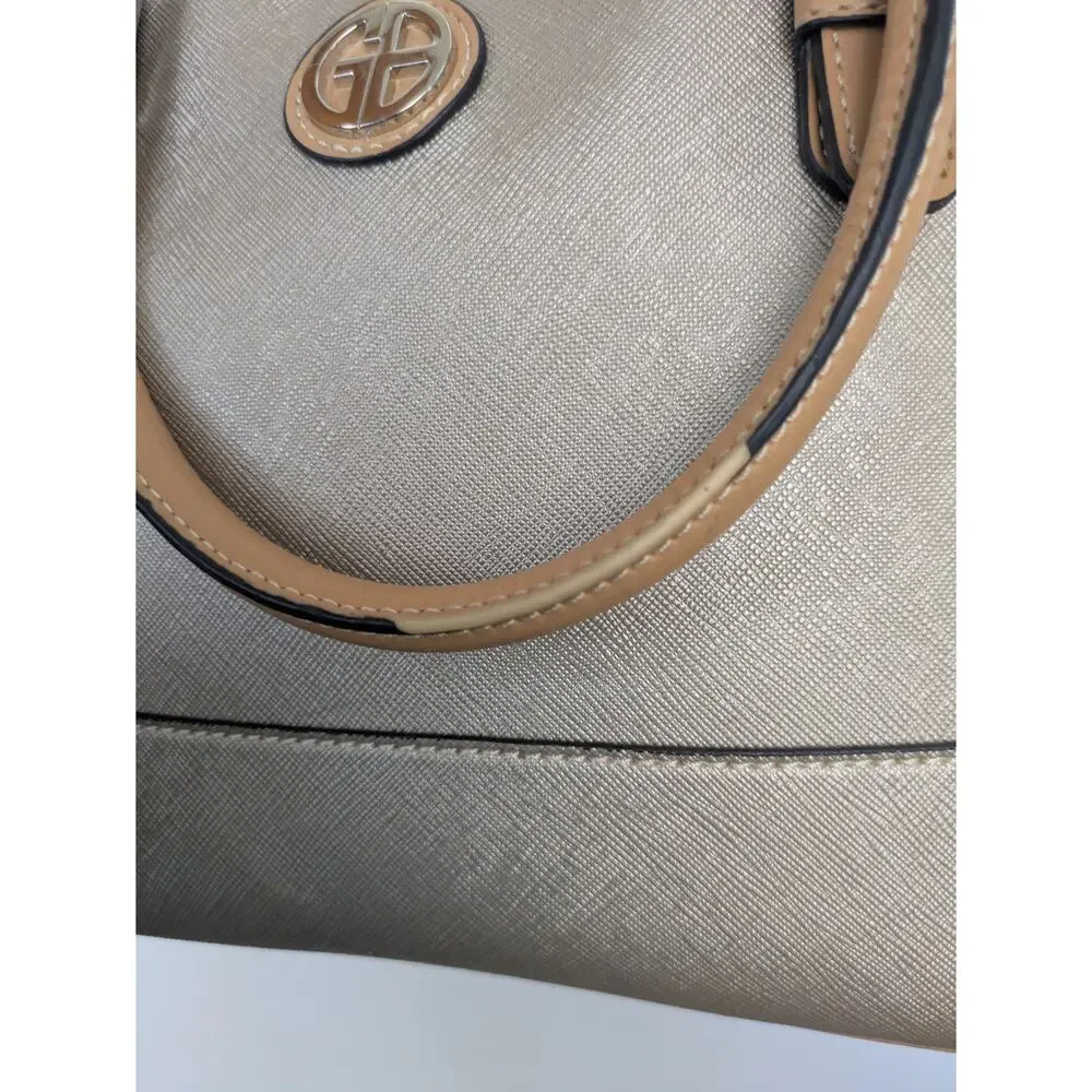 Giani Bernini Crossbody Satchel Bag Champagne Gold / Beige Tan Trim Convertible
